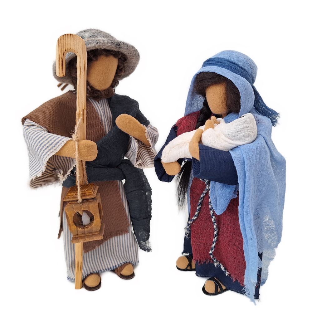 Heilige Familie in blau-rot-Tönen